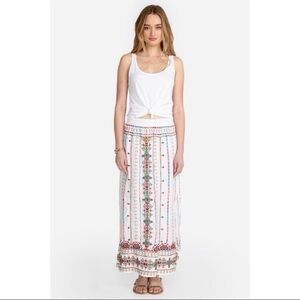 Johnny Was Verena side slit skirt linen Bohemian White Maxi Skirt embroidered